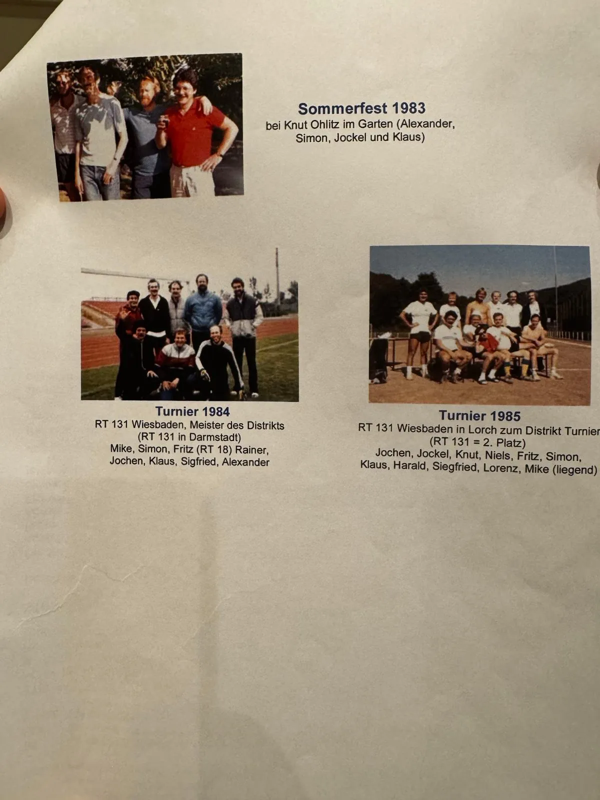 Festschrift Seite 2 – Sommerfest 1983 sowie die Distrikt-Turniere 1984 und 1985 in Lorch